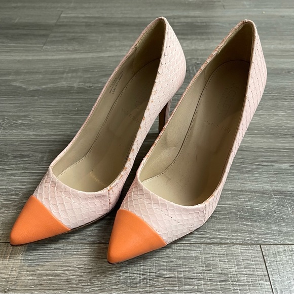 J. Crew Shoes - J Crew Peach Snakeskin Leather Heels Pointed Toe Size 7